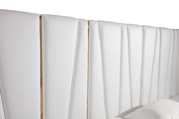 Modrest Nixa Modern White Bonded Leather & Gold Bed Model VGVCBD1909-WHT