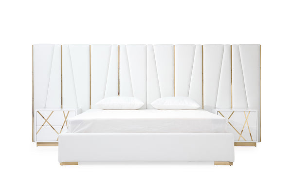 Modrest Nixa Modern White Bonded Leather & Gold Bed Model VGVCBD1909-WHT