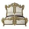 ACME Desiderius Beige Fabric Antique Gold & Hand Paint Brown Eastern King Bed Model BD20001EK
