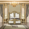 ACME Desiderius Beige Fabric Antique Gold & Hand Paint Brown Eastern King Bed Model BD20001EK