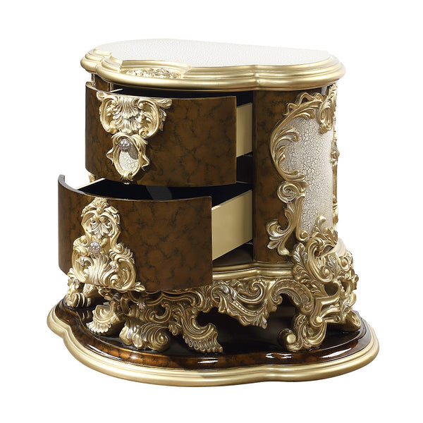 ACME Desiderius Antique Gold & Hand Paint Brown Nightstand Model BD20003
