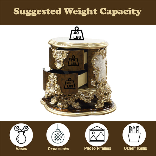 ACME Desiderius Antique Gold & Hand Paint Brown Nightstand Model BD20003