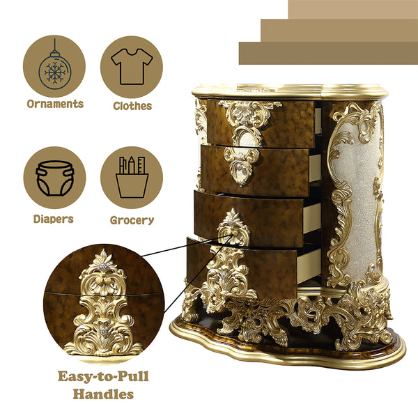 ACME Desiderius Antique Gold & Hand Paint Brown Chest Model BD20006