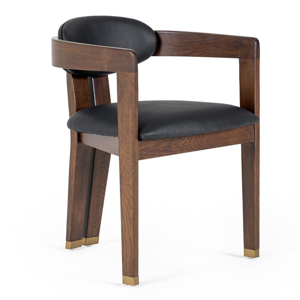 Modrest Belton Modern Black Vegan Leather & Brown Oak Dining Chair Model VGMY-2918-BLK