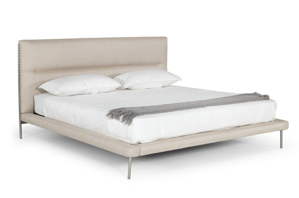 Modrest Bergeron Contemporary Cream Woven Fabric Bed Model VGODZW-20107-WHT-BED