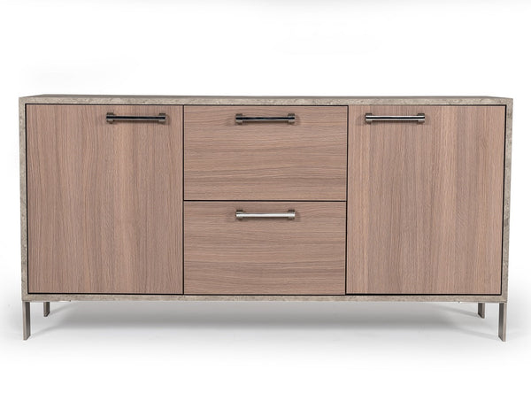 Boston Modern Brown Oak & Faux Concrete Office File Cabinet