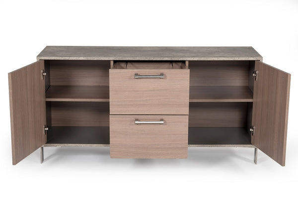 Boston Modern Brown Oak & Faux Concrete Office File Cabinet
