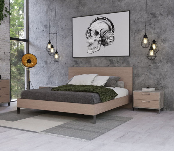 Eastern King Nova Domus Boston Modern Brown Oak & Brushed Stainless Steel Bed