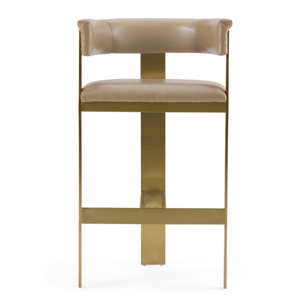 Modrest Boswell Modern Brown Faux Leather & Gold Barstool Model VGRH-RHS-BS-158-BRNGLD