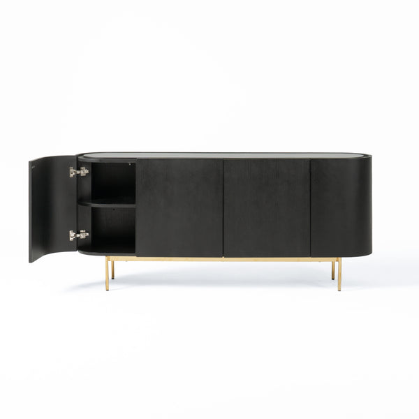 Bowie Mid-Century Modern Black Oak + Brass Buffet
