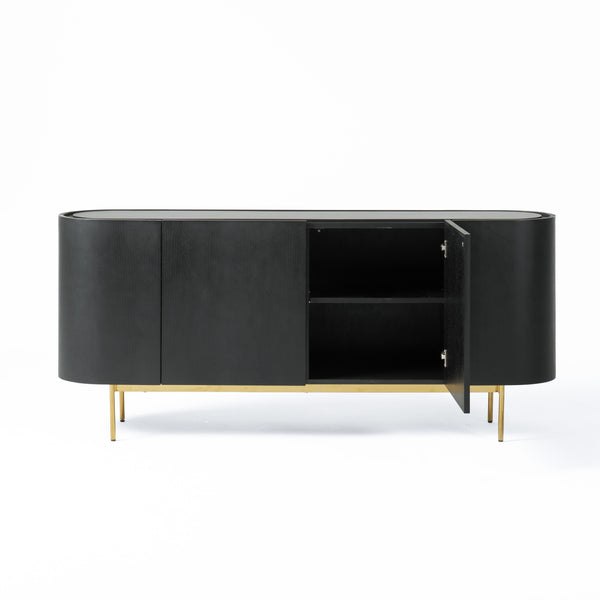 Bowie Mid-Century Modern Black Oak + Brass Buffet