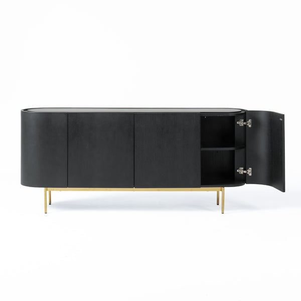 Bowie Mid-Century Modern Black Oak + Brass Buffet