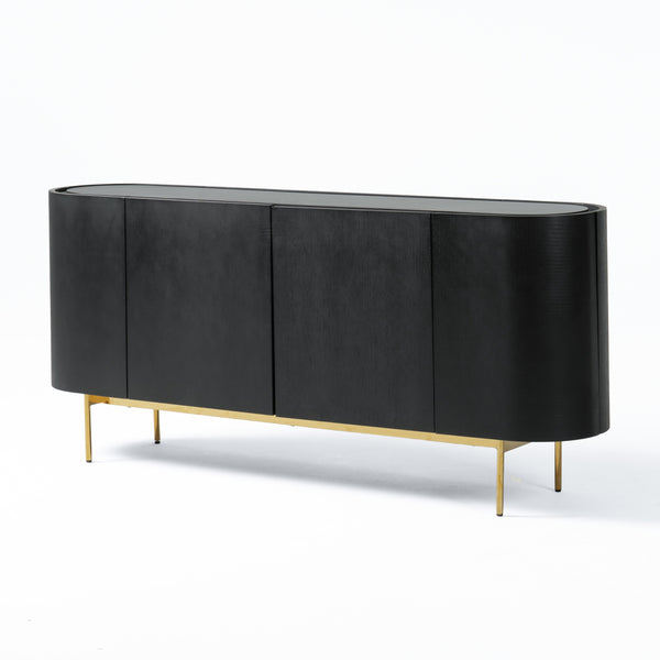 Bowie Mid-Century Modern Black Oak + Brass Buffet