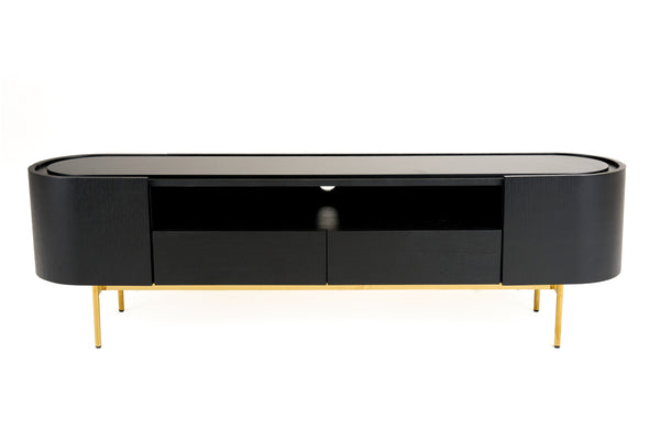 Bowie Mid-Century Modern Black Oak + Brass TV Stand