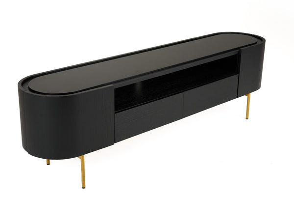 Bowie Mid-Century Modern Black Oak + Brass TV Stand