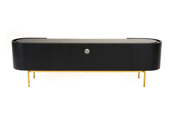 Bowie Mid-Century Modern Black Oak + Brass TV Stand