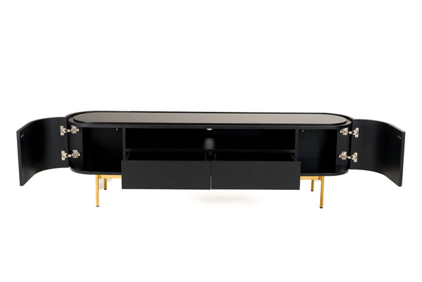 Modrest Bowie Mid Century Modern Black Oak & Brass Tv Stand Model VGDWJ9942
