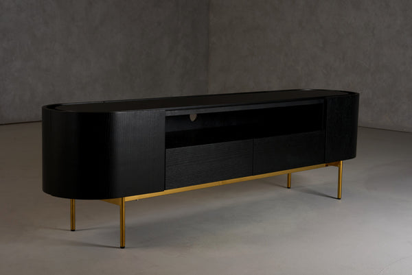 Bowie Mid-Century Modern Black Oak + Brass TV Stand