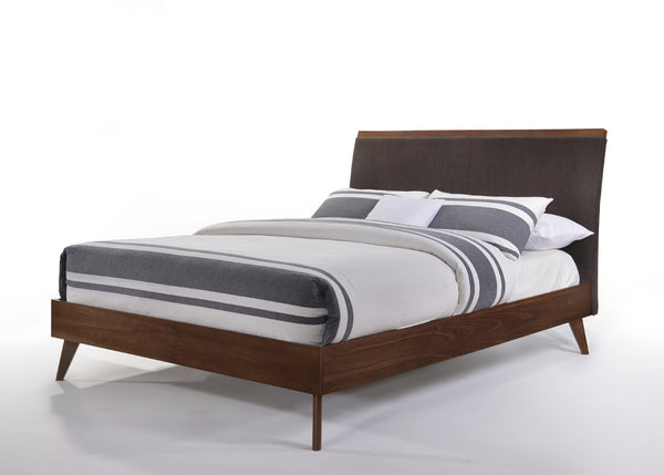 Queen Modrest Marshall Mid Century Modern Brown Fabric & Walnut Bed Model VGMABR-39-BED-Q