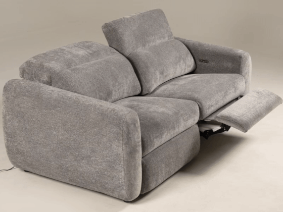 Brevig Modern Grey Fabric Sofa w/ 2 Recliners