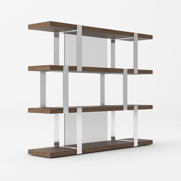 Modrest Brewer Modern Walnut Glass & Stainless Steel Bookshelf Model VGBBMQ2001SF-SHELF