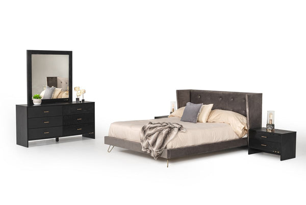 Eastern King Nova Domus Bryan Modern Grey Velvet & Gold Bed Model VGMABR-82-EK