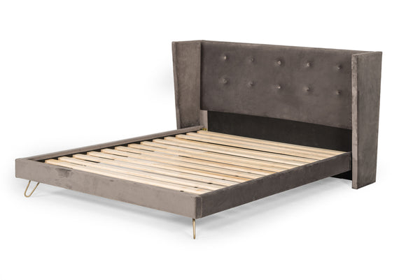 Nova Domus Bryan Modern Grey Velvet & Gold Bed Model VGMABR-82