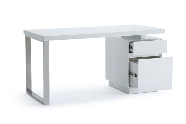 Modrest Carson Modern White & Stainless Steel Office Desk Model VGVCBT-002-WHT