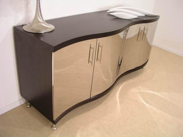 Waves Collection Modern Glass With Chrome Stainless Steel Dining Table Model VGGUWAVES