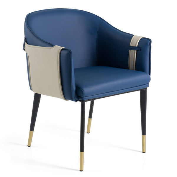 Modrest Calderon Blue & Beige Vegan Leather Dining Chair Model VGVCB065-BLU-DC
