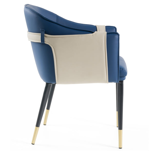 Modrest Calderon Blue & Beige Vegan Leather Dining Chair Model VGVCB065-BLU-DC