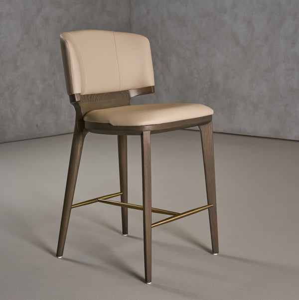 Modrest Calvary Mid Century Modern Beige Vegan Leather & Grey Ash Counter Chair Model VGCS-BS-23022-BGE