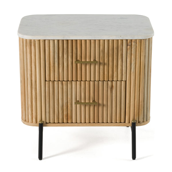 Modrest Cambridge White Marble & Mango 2 Drawer Nightstand Model VGED-RID104711