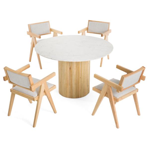 Cambridge White Marble & Mango Round Dining Table
