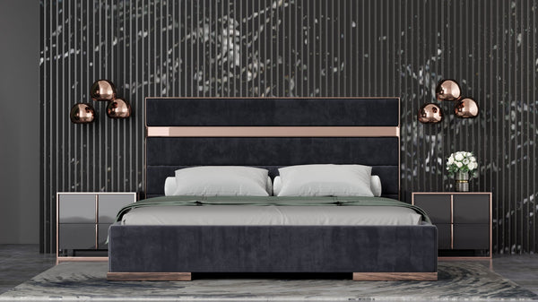 Nova Domus Cartier Modern Black Velvet & Rosegold Bed Model VGVCBD-A002