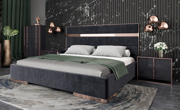 Nova Domus Cartier Modern Black Velvet & Rosegold Bed Model VGVCBD-A002