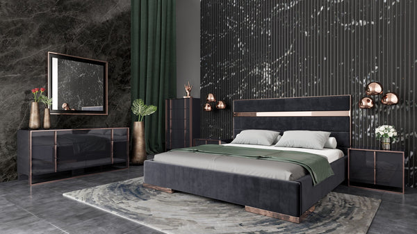 Nova Domus Cartier Modern Black Velvet & Rosegold Bed Model VGVCBD-A002