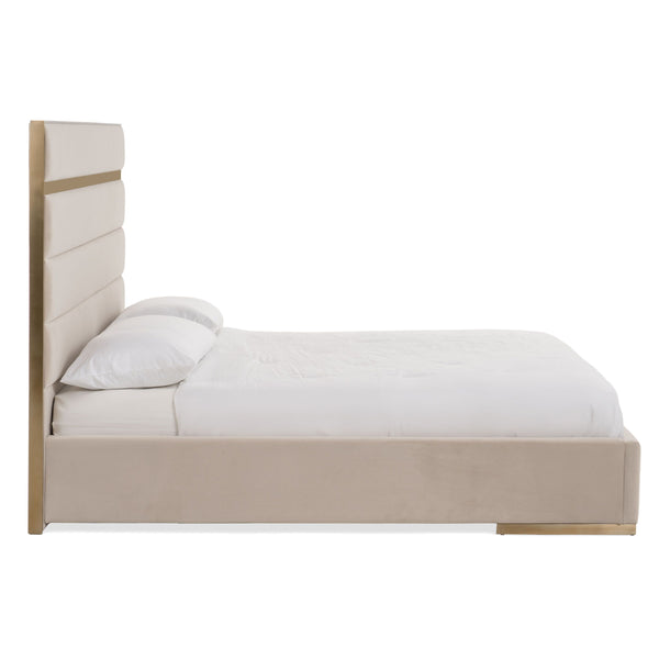 Modrest Cartier Modern Beige Velvet And Brushed Brass Ek Bed Model VGVC-BDAD02-BGE-BB-BED-EK