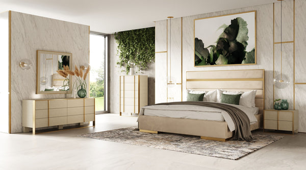 Modrest Cartier Modern Beige Velvet And Brushed Brass Ek Bed Model VGVC-BDAD02-BGE-BB-BED-EK