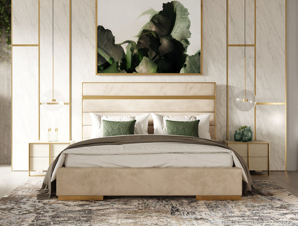 Modrest Cartier Modern Beige Velvet And Brushed Brass Ck Bed Model VGVC-BDAD02-BGE-BB-BED-CK
