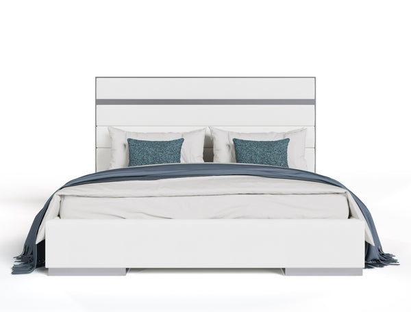 Modrest Cartier Modern White Vegan Leather & Stainless Steel Bed Model VGVC-BDA002-BED-WHT