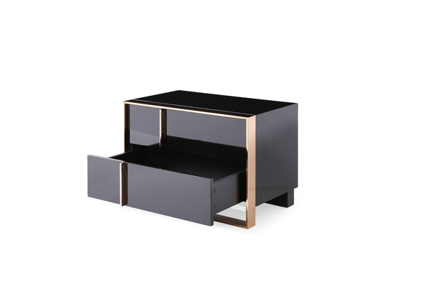 Nova Domus Cartier Modern Black & Rose Gold Bed With Nightstands Model VGVCBD-A002-BLK-BED-2NS-SET
