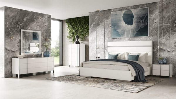 Modrest Cartier Modern White Vegan Leather & Stainless Steel Bed Model VGVC-BDA002-BED-WHT