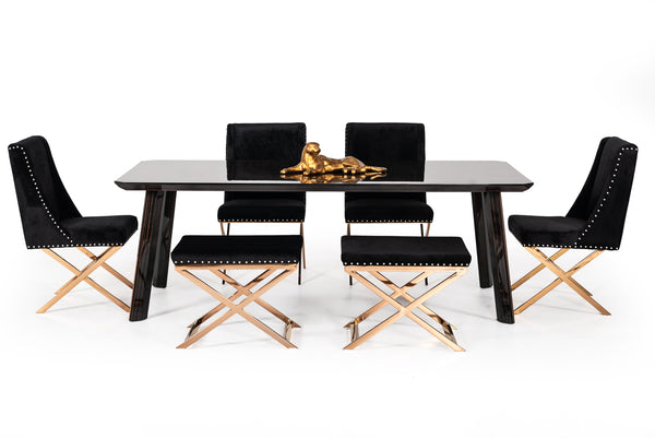 Modrest Chadwick Modern Ebony & Rosegold Dining Table Model VGHB297T3-EBN