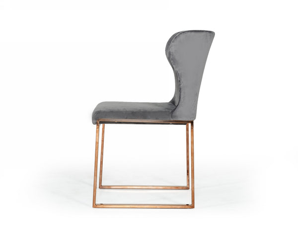 Modrest Chadwick Modern Grey Velvet & Rosegold Dining Chair Model VGHBHN54-GRY