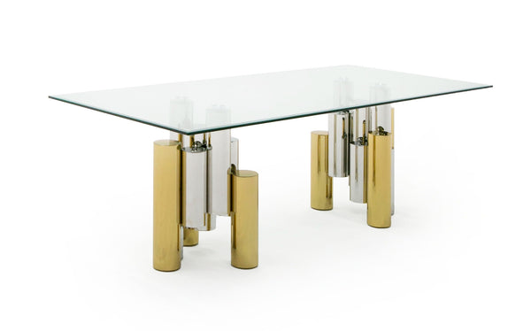 Modrest Chariot Modern Glass And Silver Mix Gold Rectangular Dining Table Model VGZA-T413-GLD-DT