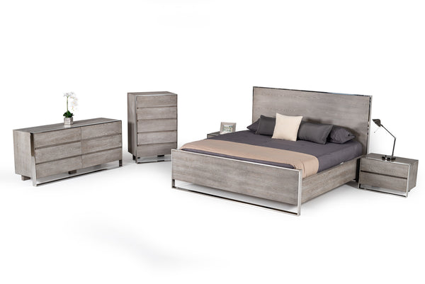 Modrest Charlene Modern Grey Elm & Stainless Steel Bedroom Set Model VGVC-CHARLENE-SET