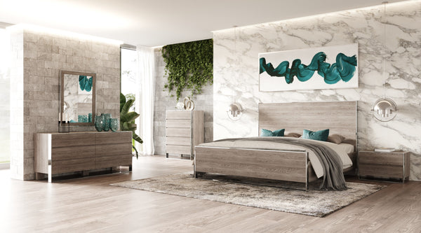 Modrest Charlene Modern Grey Elm And Stainless Steel Queen Bedroom Set Model VGVC-CHARLENE-SET-queen