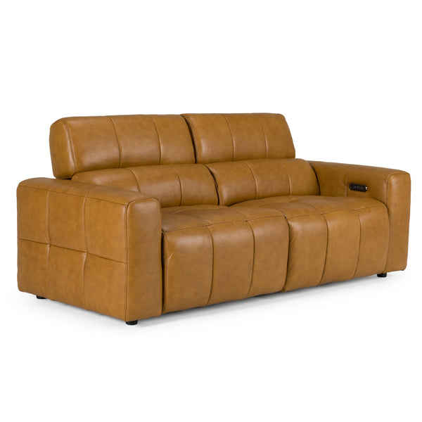 Chevak Modern Brown Leather Sofa w/ 2 Recliners