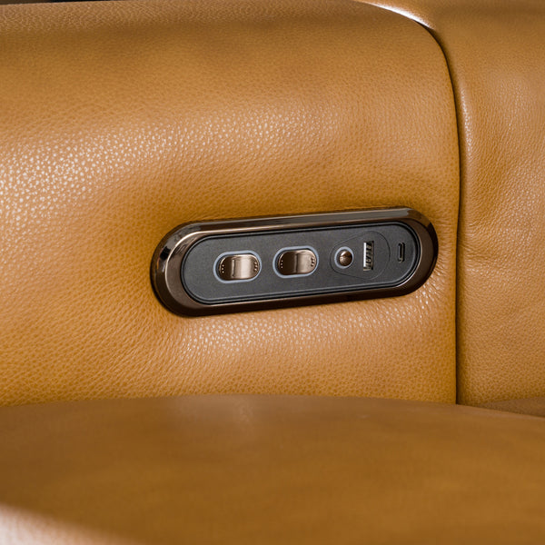 Chevak Modern Brown Leather Sofa w/ 2 Recliners